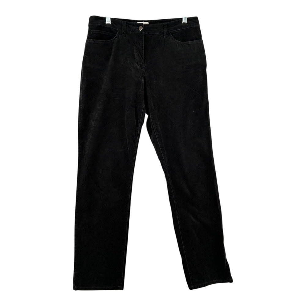 Eileen Fisher‎ Black Velvet Straight Leg Mid Rise Pants Women Size 12 33x29.5